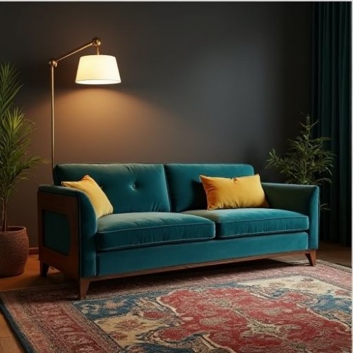 Artisan Teal Velvet & Walnut Frame Sofa Artisan Teal Velvet & Walnut Frame Sofa