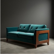 Artisan Teal Velvet & Walnut Frame Sofa