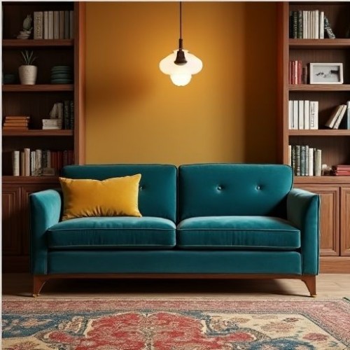 Artisan Teal Velvet & Walnut Frame Sofa Artisan Teal Velvet & Walnut Frame Sofa