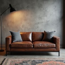 Hudson Leather Sofa with Metal Legs