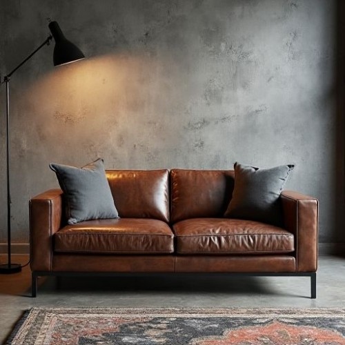 Hudson Leather Sofa with Metal Legs