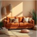 Terracotta Corduroy Loveseat with Fringe Terracotta Corduroy Loveseat with Fringe