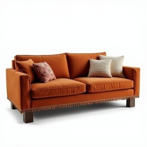 Terracotta Corduroy Loveseat with Fringe Terracotta Corduroy Loveseat with Fringe