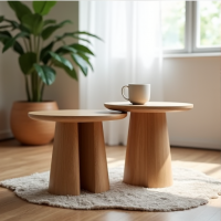 GlamNest Scandinavian Ash Wood Coffee Table Trio