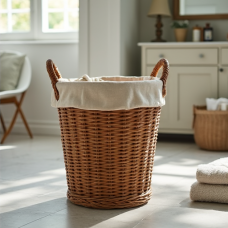 Chic Country Linen Lined Wicker Hamper