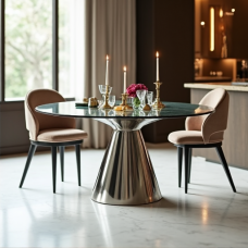 Hollywood Luxe Glass Top Pedestal Dining Table