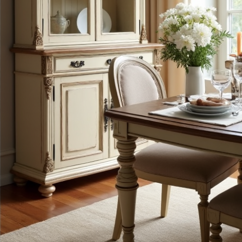 Hollywood Glam Distressed Cream Dining Hutch Hollywood Glam Distressed Cream Dining Hutch