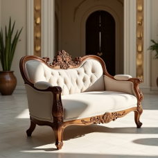 Hollywood Charm Carved Wood Settee