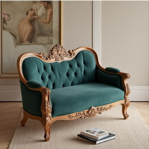 Hollywood Charm Carved Wood Settee Hollywood Charm Carved Wood Settee