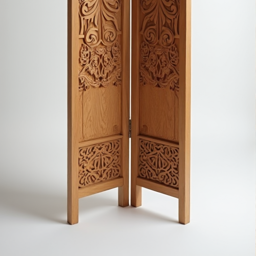 Boho Chic Hand-Carved Wooden Folding Screen Boho Chic Hand-Carved Wooden Folding Screen