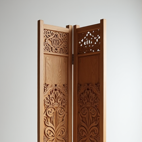 Boho Chic Hand-Carved Wooden Folding Screen Boho Chic Hand-Carved Wooden Folding Screen
