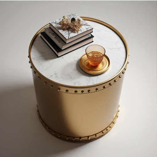 Glamourous Riveted Metal Drum Table Glamourous Riveted Metal Drum Table